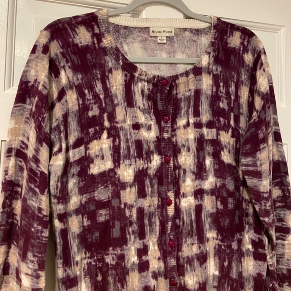 Studio Works Cardigan in Purple Pattern- Size Large - Picture 2 of 7